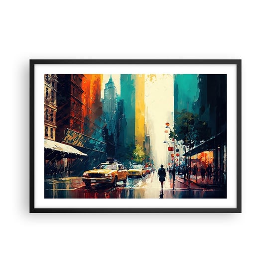 Obraz - Plakat - Nowy Jork – tu nawet deszcz jest kolorowy - 70x50cm - Sztuka Pejzaż Miasto - Nowoczesny modny obraz Plakat czarna rama ARTTOR ARTTOR