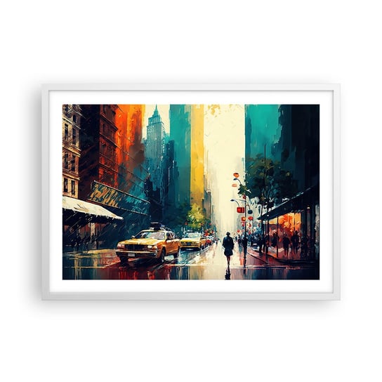 Obraz - Plakat - Nowy Jork – tu nawet deszcz jest kolorowy - 70x50cm - Sztuka Pejzaż Miasto - Nowoczesny modny obraz Plakat rama biała ARTTOR ARTTOR