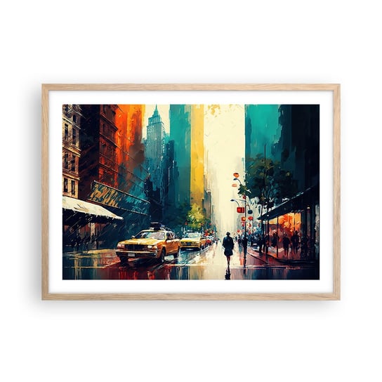 Obraz - Plakat - Nowy Jork – tu nawet deszcz jest kolorowy - 70x50cm - Sztuka Pejzaż Miasto - Nowoczesny modny obraz Plakat rama jasny dąb ARTTOR ARTTOR
