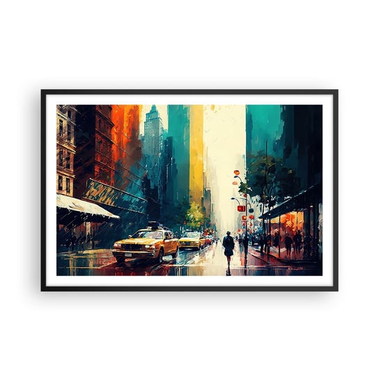 Obraz - Plakat - Nowy Jork – tu nawet deszcz jest kolorowy - 91x61cm - Sztuka Pejzaż Miasto - Foto Plakaty na ścianę w czarnej ramie - Plakat do Salonu Sypialni ARTTOR ARTTOR