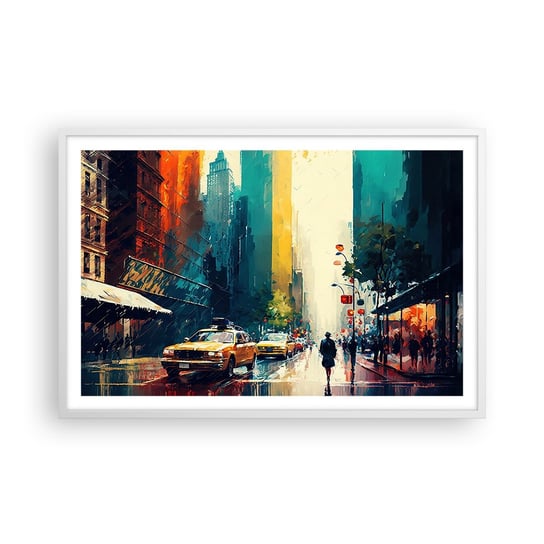 Obraz - Plakat - Nowy Jork – tu nawet deszcz jest kolorowy - 91x61cm - Sztuka Pejzaż Miasto - Foto Plakaty na ścianę w ramie białej - Plakat do Salonu Sypialni ARTTOR ARTTOR