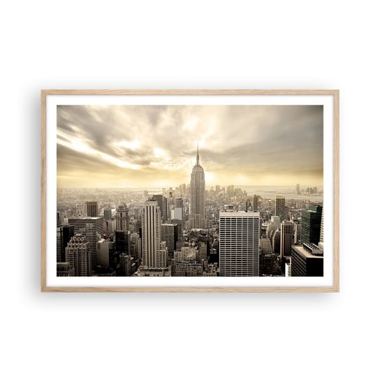 Obraz - Plakat - Nowy Jork utkany z szarości - 91x61cm - Miasto Nowy Jork Manhattan - Foto Plakaty na ścianę w ramie jasny dąb - Plakat do Salonu Sypialni ARTTOR ARTTOR