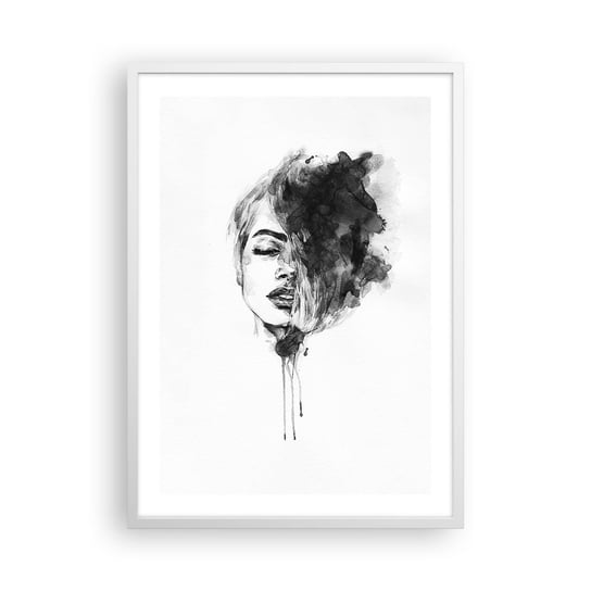 Obraz - Plakat - O czym marzy dziewczyna - 50x70cm - Portret Kobiety Twarz Kobiety Abstrakcja - Nowoczesny modny obraz Plakat rama biała ARTTOR ARTTOR