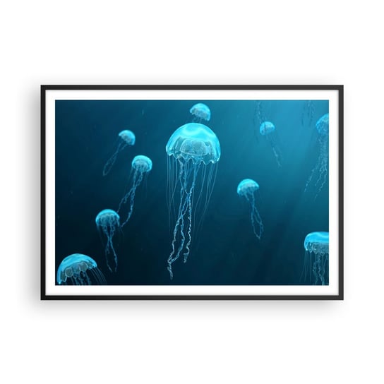 Obraz - Plakat - Oceaniczny taniec - 100x70cm - Meduza Ocean Woda - Foto Plakaty w ramie koloru czarnego do Salonu Sypialni ARTTOR ARTTOR