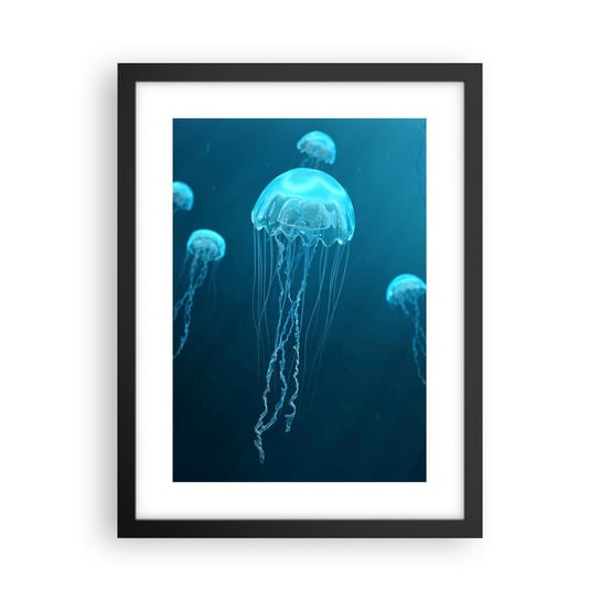 Obraz - Plakat - Oceaniczny taniec - 30x40cm - Meduza Ocean Woda - Foto Plakaty na ścianę w czarnej ramie - Plakat do Salonu Sypialni ARTTOR ARTTOR