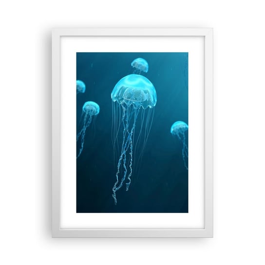 Obraz - Plakat - Oceaniczny taniec - 30x40cm - Meduza Ocean Woda - Foto Plakaty na ścianę w ramie białej - Plakat do Salonu Sypialni ARTTOR ARTTOR