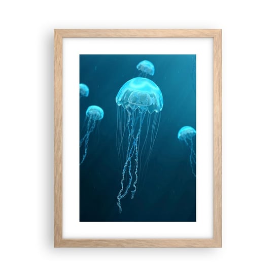 Obraz - Plakat - Oceaniczny taniec - 30x40cm - Meduza Ocean Woda - Foto Plakaty na ścianę w ramie jasny dąb - Plakat do Salonu Sypialni ARTTOR ARTTOR