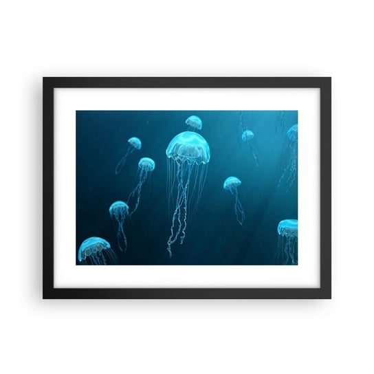 Obraz - Plakat - Oceaniczny taniec - 40x30cm - Meduza Ocean Woda - Foto Plakaty na ścianę w czarnej ramie - Plakat do Salonu Sypialni ARTTOR ARTTOR