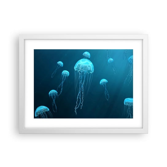 Obraz - Plakat - Oceaniczny taniec - 40x30cm - Meduza Ocean Woda - Foto Plakaty na ścianę w ramie białej - Plakat do Salonu Sypialni ARTTOR ARTTOR