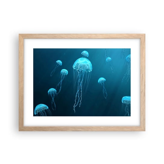 Obraz - Plakat - Oceaniczny taniec - 40x30cm - Meduza Ocean Woda - Foto Plakaty na ścianę w ramie jasny dąb - Plakat do Salonu Sypialni ARTTOR ARTTOR