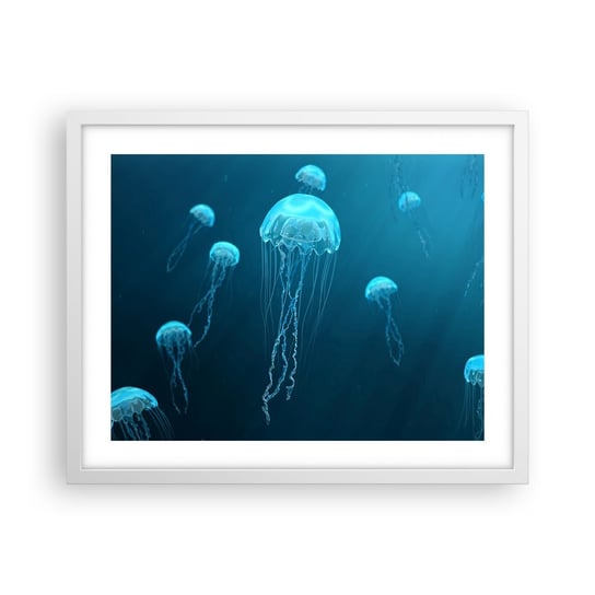 Obraz - Plakat - Oceaniczny taniec - 50x40cm - Meduza Ocean Woda - Foto Plakaty w ramie koloru białego do Salonu Sypialni ARTTOR ARTTOR