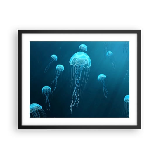 Obraz - Plakat - Oceaniczny taniec - 50x40cm - Meduza Ocean Woda - Foto Plakaty w ramie koloru czarnego do Salonu Sypialni ARTTOR ARTTOR