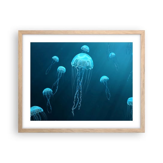 Obraz - Plakat - Oceaniczny taniec - 50x40cm - Meduza Ocean Woda - Foto Plakaty w ramie koloru jasny dąb do Salonu Sypialni ARTTOR ARTTOR