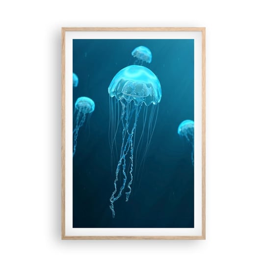 Obraz - Plakat - Oceaniczny taniec - 61x91cm - Meduza Ocean Woda - Foto Plakaty na ścianę w ramie jasny dąb - Plakat do Salonu Sypialni ARTTOR ARTTOR