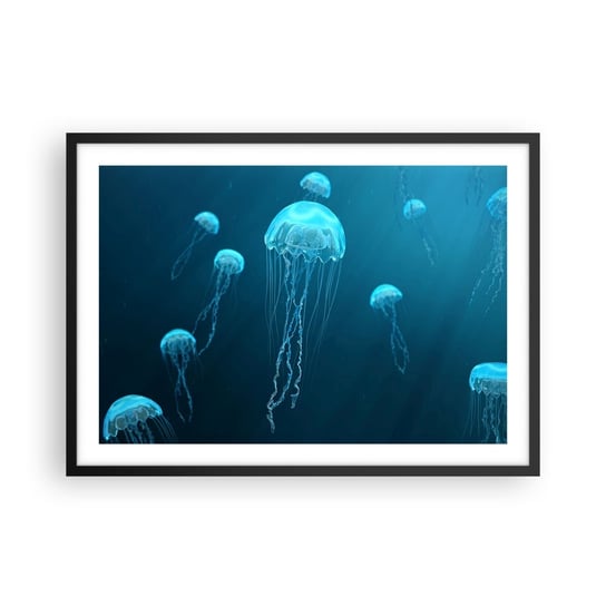 Obraz - Plakat - Oceaniczny taniec - 70x50cm - Meduza Ocean Woda - Nowoczesny modny obraz Plakat czarna rama ARTTOR ARTTOR