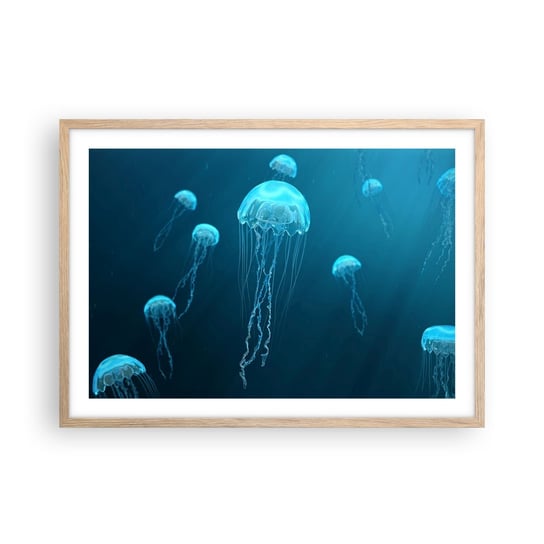 Obraz - Plakat - Oceaniczny taniec - 70x50cm - Meduza Ocean Woda - Nowoczesny modny obraz Plakat rama jasny dąb ARTTOR ARTTOR