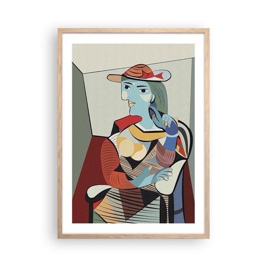 Obraz - Plakat - Oczami Picassa - 50x70cm - Kubizm Kobieta Kapelusz - Nowoczesny modny obraz Plakat rama jasny dąb ARTTOR ARTTOR