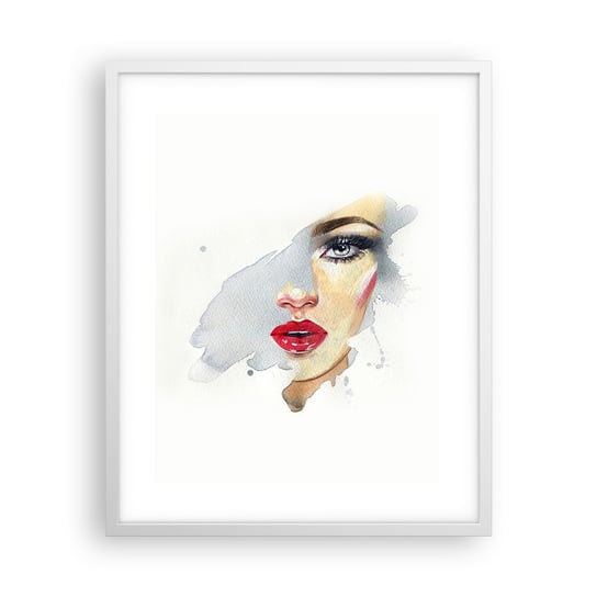Obraz - Plakat - Odbicie w kropli wody - 40x50cm - Twarz Kobiety Kobieta Czerwone Usta - Foto Plakaty w ramie koloru białego do Salonu Sypialni ARTTOR ARTTOR