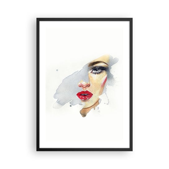 Obraz - Plakat - Odbicie w kropli wody - 50x70cm - Twarz Kobiety Kobieta Czerwone Usta - Nowoczesny modny obraz Plakat czarna rama ARTTOR ARTTOR