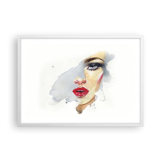 Obraz - Plakat - Odbicie w kropli wody - 70x50cm - Twarz Kobiety Kobieta Czerwone Usta - Nowoczesny modny obraz Plakat rama biała ARTTOR ARTTOR