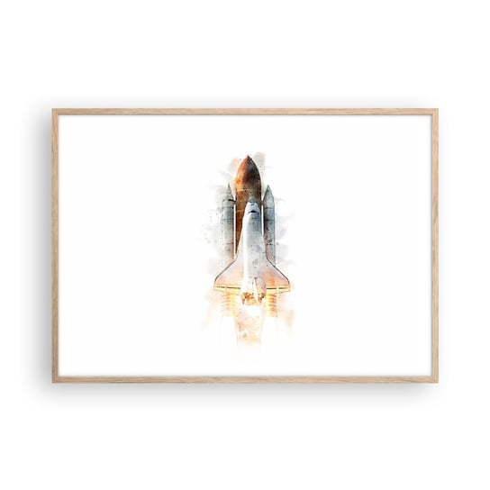Obraz - Plakat - Odkrywcy na start - 100x70cm - Rakieta Kosmiczna Kosmos Minimalizm - Foto Plakaty w ramie koloru jasny dąb do Salonu Sypialni ARTTOR ARTTOR