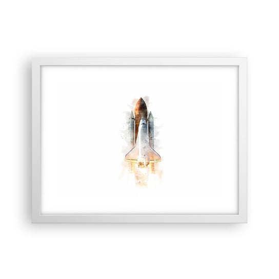Obraz - Plakat - Odkrywcy na start - 40x30cm - Rakieta Kosmiczna Kosmos Minimalizm - Foto Plakaty na ścianę w ramie białej - Plakat do Salonu Sypialni ARTTOR ARTTOR