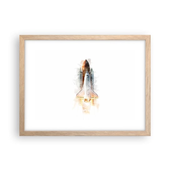 Obraz - Plakat - Odkrywcy na start - 40x30cm - Rakieta Kosmiczna Kosmos Minimalizm - Foto Plakaty na ścianę w ramie jasny dąb - Plakat do Salonu Sypialni ARTTOR ARTTOR