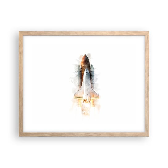 Obraz - Plakat - Odkrywcy na start - 50x40cm - Rakieta Kosmiczna Kosmos Minimalizm - Foto Plakaty w ramie koloru jasny dąb do Salonu Sypialni ARTTOR ARTTOR