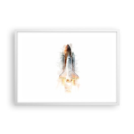Obraz - Plakat - Odkrywcy na start - 70x50cm - Rakieta Kosmiczna Kosmos Minimalizm - Nowoczesny modny obraz Plakat rama biała ARTTOR ARTTOR