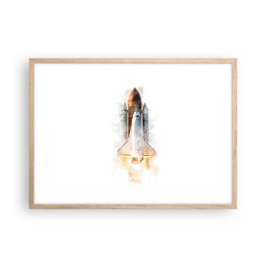 Obraz - Plakat - Odkrywcy na start - 70x50cm - Rakieta Kosmiczna Kosmos Minimalizm - Nowoczesny modny obraz Plakat rama jasny dąb ARTTOR ARTTOR
