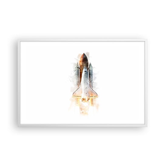 Obraz - Plakat - Odkrywcy na start - 91x61cm - Rakieta Kosmiczna Kosmos Minimalizm - Foto Plakaty na ścianę w ramie białej - Plakat do Salonu Sypialni ARTTOR ARTTOR