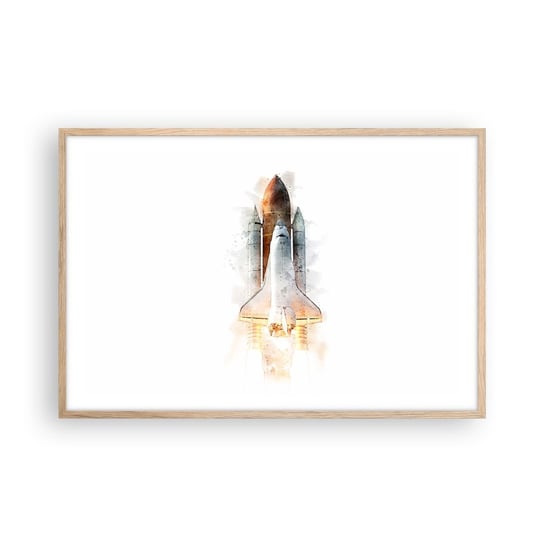 Obraz - Plakat - Odkrywcy na start - 91x61cm - Rakieta Kosmiczna Kosmos Minimalizm - Foto Plakaty na ścianę w ramie jasny dąb - Plakat do Salonu Sypialni ARTTOR ARTTOR