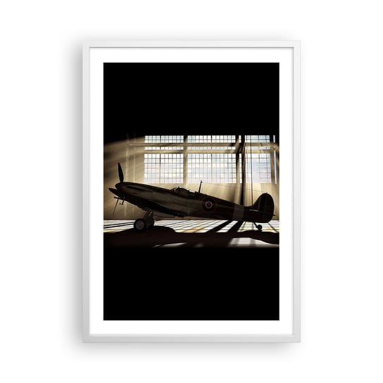 Obraz - Plakat - Odpoczynek wojownika - 50x70cm - Lotnictwo Hangar Lotniczy Samolot - Nowoczesny modny obraz Plakat rama biała ARTTOR ARTTOR