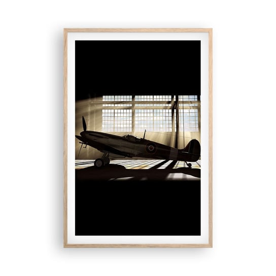 Obraz - Plakat - Odpoczynek wojownika - 61x91cm - Lotnictwo Hangar Lotniczy Samolot - Foto Plakaty na ścianę w ramie jasny dąb - Plakat do Salonu Sypialni ARTTOR ARTTOR