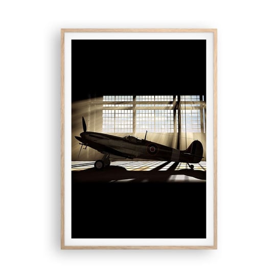 Obraz - Plakat - Odpoczynek wojownika - 70x100cm - Lotnictwo Hangar Lotniczy Samolot - Foto Plakaty w ramie koloru jasny dąb do Salonu Sypialni ARTTOR ARTTOR