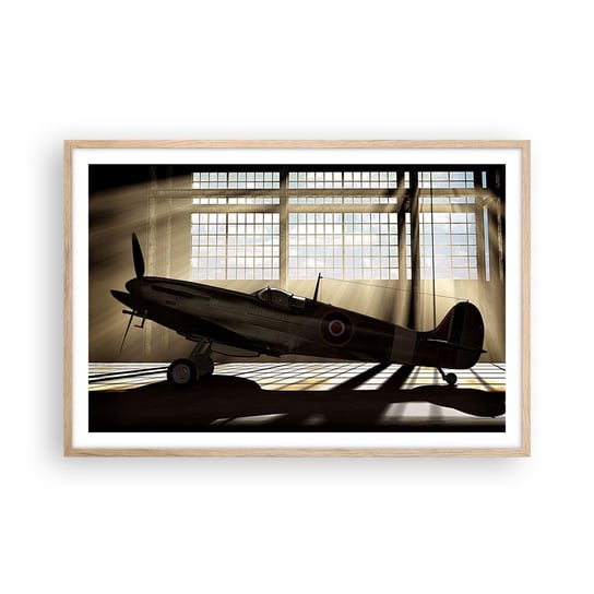 Obraz - Plakat - Odpoczynek wojownika - 91x61cm - Lotnictwo Hangar Lotniczy Samolot - Foto Plakaty na ścianę w ramie jasny dąb - Plakat do Salonu Sypialni ARTTOR ARTTOR