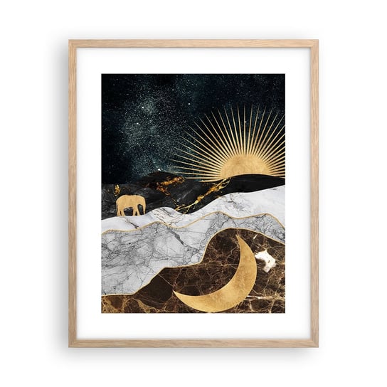 Obraz - Plakat - Odwieczne prawa - 40x50cm - Art Deco Księżyc Słońce - Foto Plakaty w ramie koloru jasny dąb do Salonu Sypialni ARTTOR ARTTOR