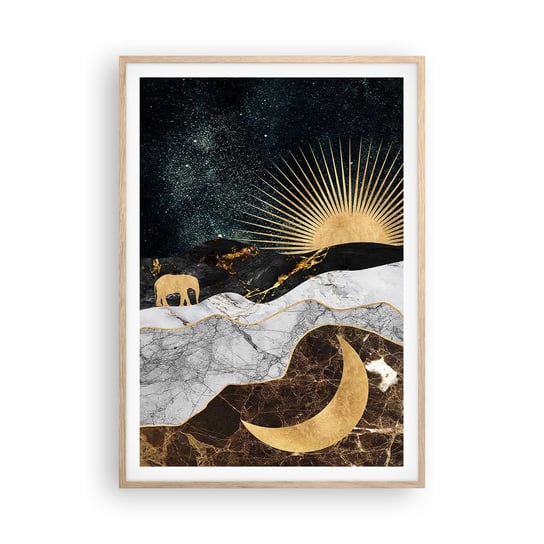Obraz - Plakat - Odwieczne prawa - 70x100cm - Art Deco Księżyc Słońce - Foto Plakaty w ramie koloru jasny dąb do Salonu Sypialni ARTTOR ARTTOR
