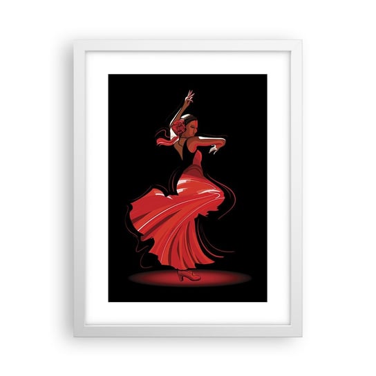 Obraz - Plakat - Ognisty duch flamenco - 30x40cm - Tancerka Flamenco Taniec - Foto Plakaty na ścianę w ramie białej - Plakat do Salonu Sypialni ARTTOR ARTTOR
