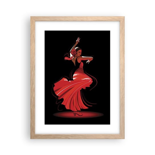 Obraz - Plakat - Ognisty duch flamenco - 30x40cm - Tancerka Flamenco Taniec - Foto Plakaty na ścianę w ramie jasny dąb - Plakat do Salonu Sypialni ARTTOR ARTTOR