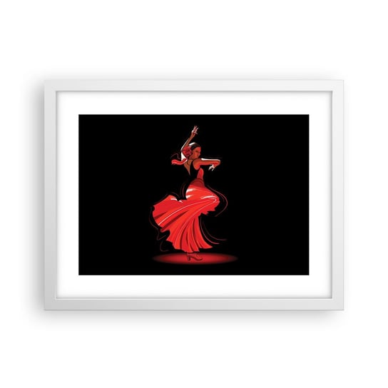 Obraz - Plakat - Ognisty duch flamenco - 40x30cm - Tancerka Flamenco Taniec - Foto Plakaty na ścianę w ramie białej - Plakat do Salonu Sypialni ARTTOR ARTTOR