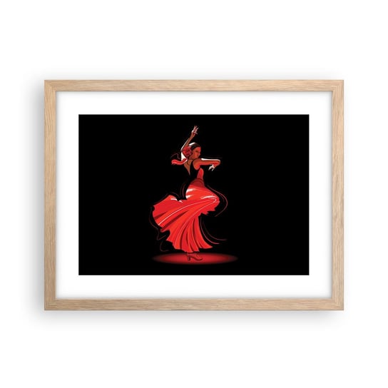 Obraz - Plakat - Ognisty duch flamenco - 40x30cm - Tancerka Flamenco Taniec - Foto Plakaty na ścianę w ramie jasny dąb - Plakat do Salonu Sypialni ARTTOR ARTTOR