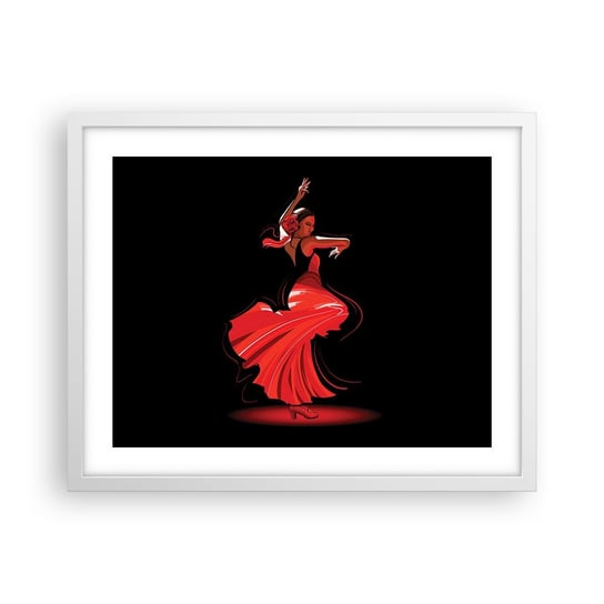 Obraz - Plakat - Ognisty duch flamenco - 50x40cm - Tancerka Flamenco Taniec - Foto Plakaty w ramie koloru białego do Salonu Sypialni ARTTOR ARTTOR