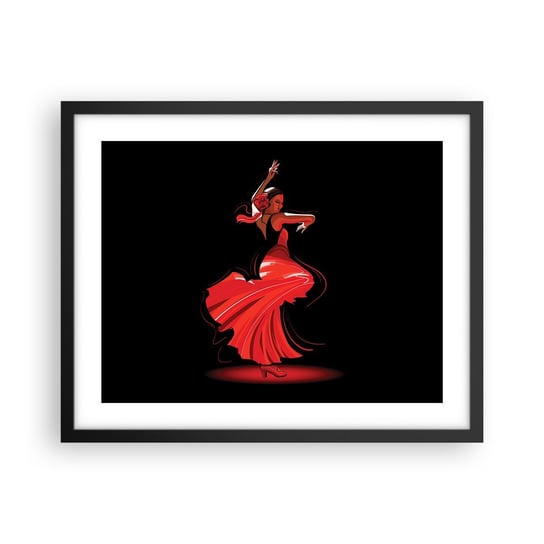 Obraz - Plakat - Ognisty duch flamenco - 50x40cm - Tancerka Flamenco Taniec - Foto Plakaty w ramie koloru czarnego do Salonu Sypialni ARTTOR ARTTOR