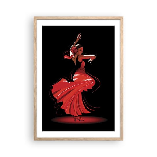 Obraz - Plakat - Ognisty duch flamenco - 50x70cm - Tancerka Flamenco Taniec - Nowoczesny modny obraz Plakat rama jasny dąb ARTTOR ARTTOR