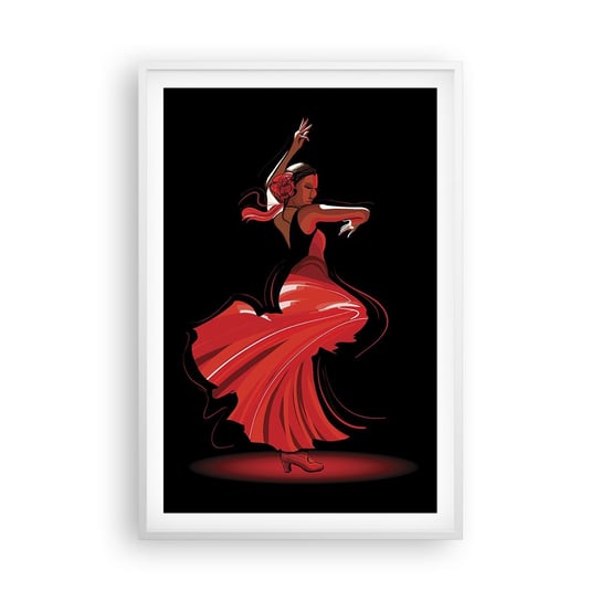 Obraz - Plakat - Ognisty duch flamenco - 61x91cm - Tancerka Flamenco Taniec - Foto Plakaty na ścianę w ramie białej - Plakat do Salonu Sypialni ARTTOR ARTTOR
