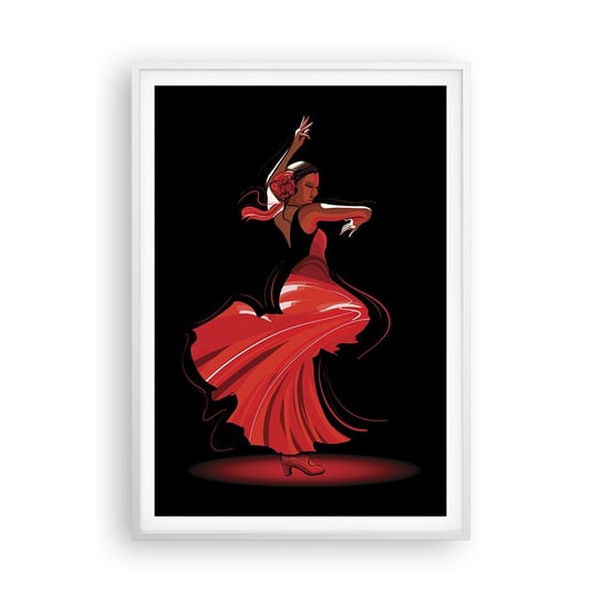 Obraz - Plakat - Ognisty duch flamenco - 70x100cm - Tancerka Flamenco Taniec - Foto Plakaty w ramie koloru białego do Salonu Sypialni ARTTOR ARTTOR