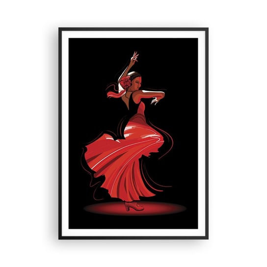 Obraz - Plakat - Ognisty duch flamenco - 70x100cm - Tancerka Flamenco Taniec - Foto Plakaty w ramie koloru czarnego do Salonu Sypialni ARTTOR ARTTOR