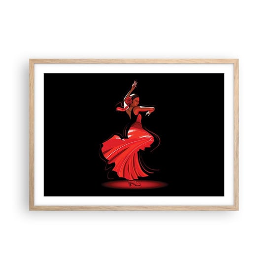 Obraz - Plakat - Ognisty duch flamenco - 70x50cm - Tancerka Flamenco Taniec - Nowoczesny modny obraz Plakat rama jasny dąb ARTTOR ARTTOR