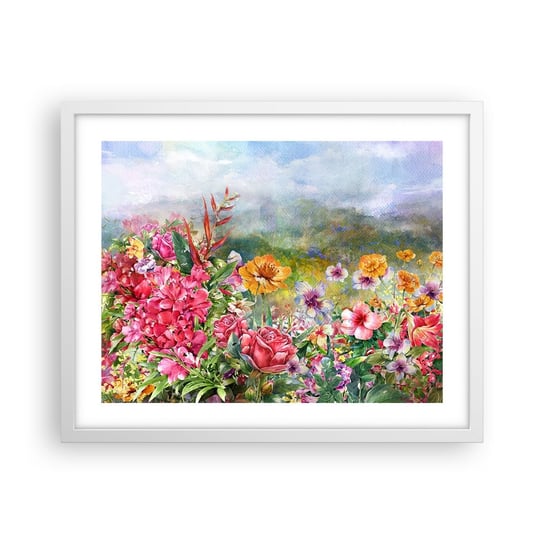 Obraz - Plakat - Ogród, który oszalał - 50x40cm - Kwiaty Ogród Natura - Foto Plakaty w ramie koloru białego do Salonu Sypialni ARTTOR ARTTOR